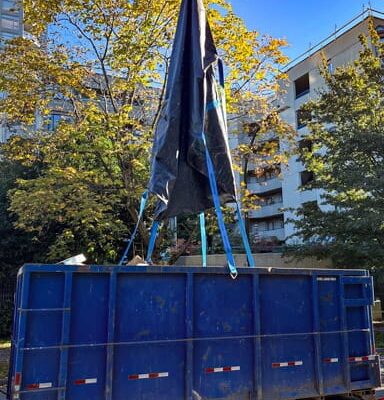 Empty StrongSling after dumping trash into a container. Empty StrongSling after dumping trash into a container.